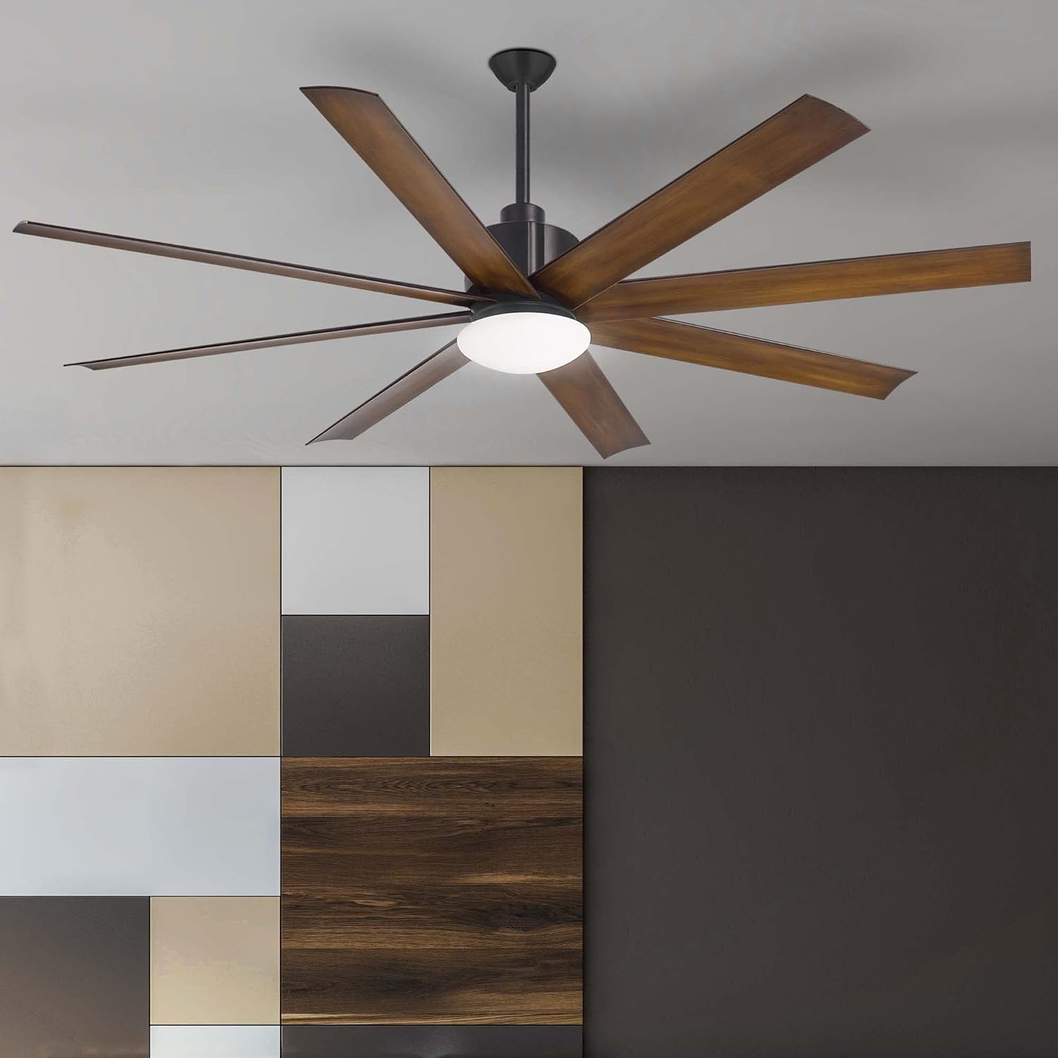 Minka-Aire F888L-CL/DK Slipstream 65' Outdoor Ceiling Fan with Dimmable LED Light and DC Motor in Coal/Distressed Koa Finish