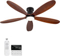 Ceiling Fans with Lights, 52 Inch Low Profile Ceiling Fan with Light and Remote Control, Flush Mount, Reversible, 3CCT, Dimmable, Quiet, Black Small Ceiling Fan for Bedroom Indoor/Outdoor Use