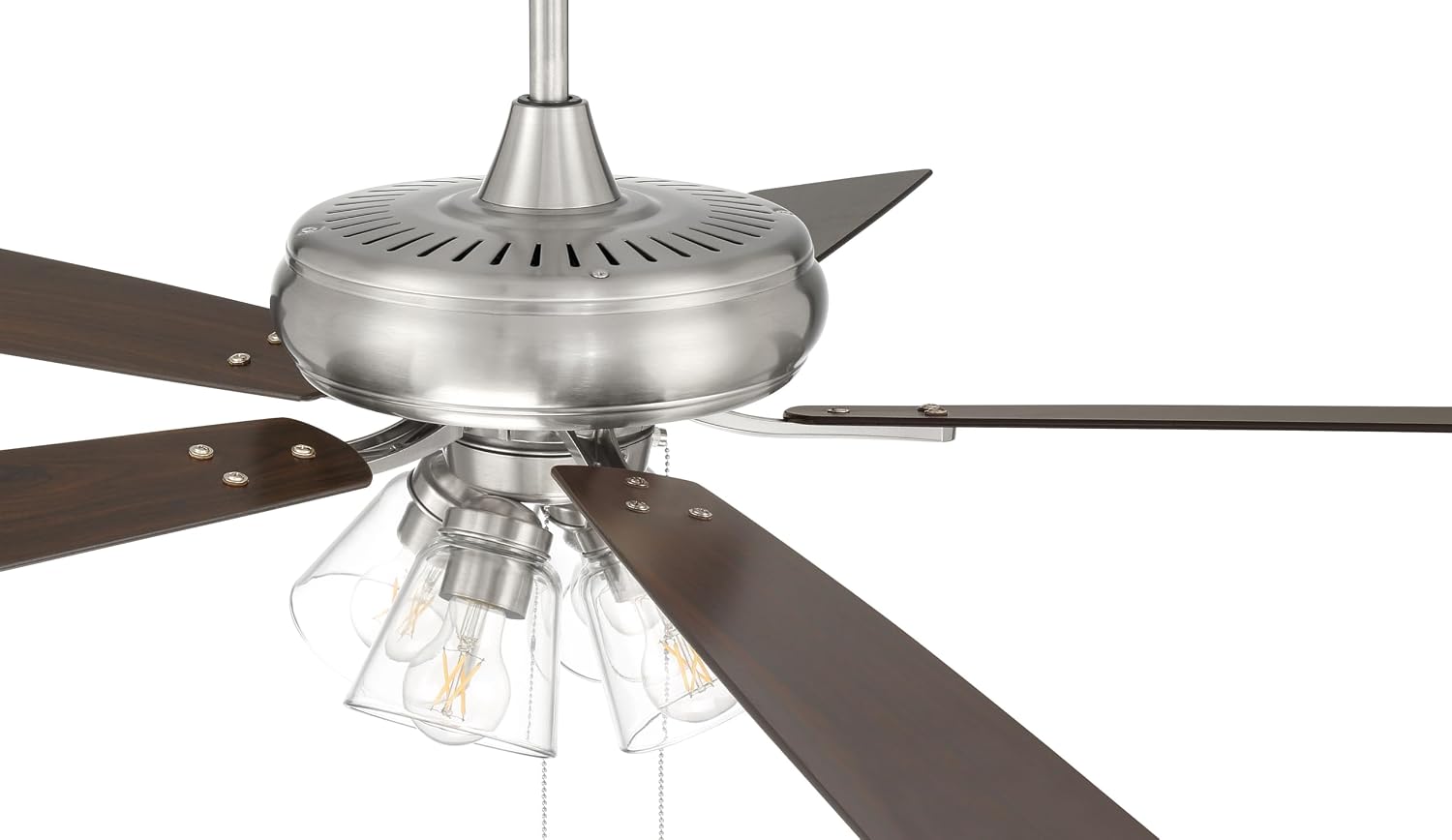 Craftmade 52' Eos 4 Light Ceiling Fan in Brushed Polished Nickel Finish with Reversible Driftwood/Walnut Blades