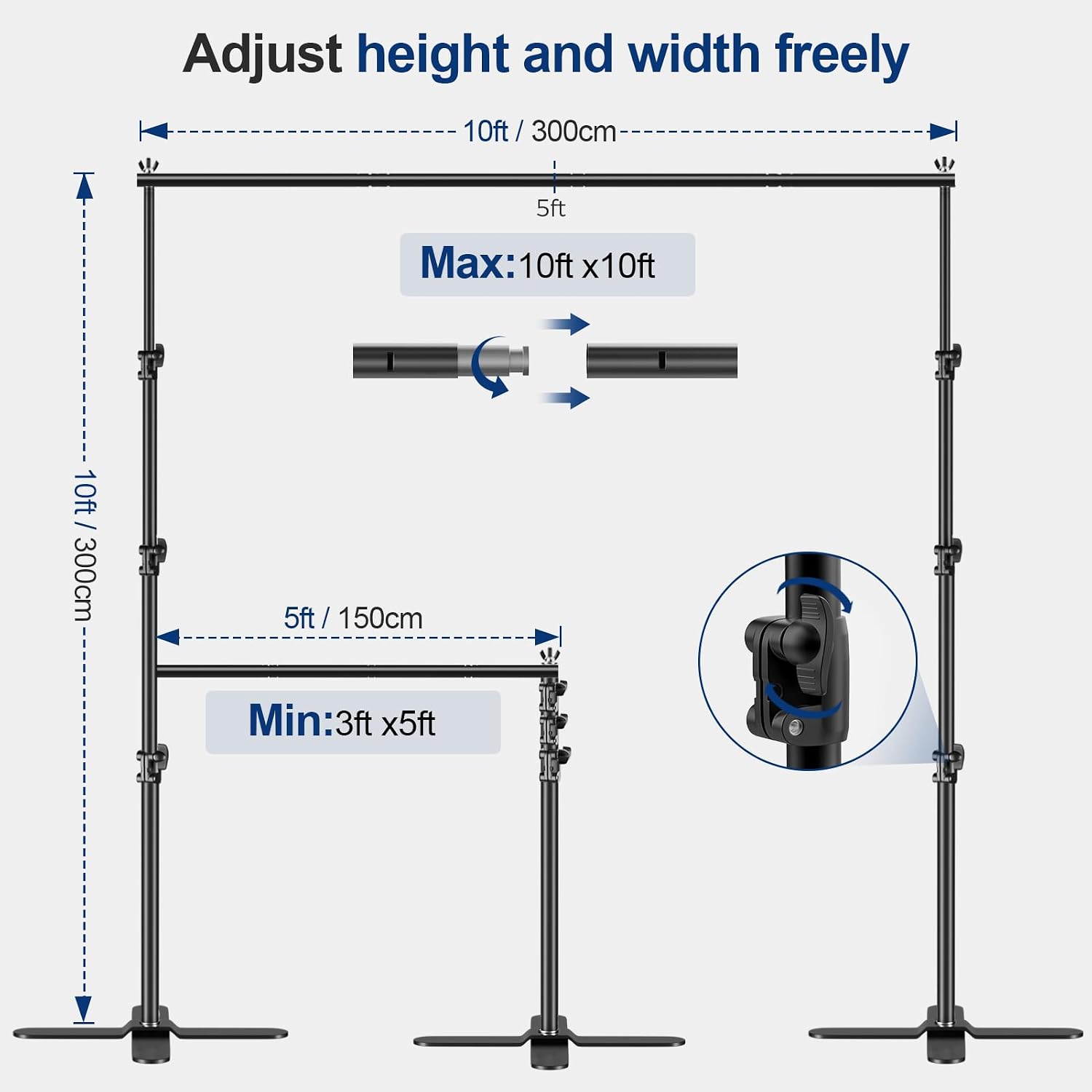 EMART Backdrop Stand Heavy Duty, 10x10Ft Pipe and Drape Stand Adjustable Photo Backdrop Stand, Photography Kit with X-Shaped Base for Wedding, Video Studio, Birthday,Parties Decoration