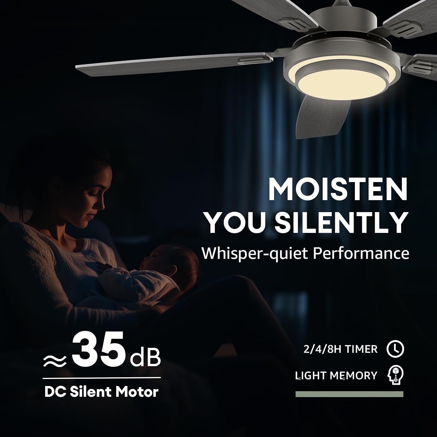 52 Inch Ceiling Fans with Lights and Remote Control, Ceiling Fan for Bedroom Living Room and Patio, Medium Grey Ceiling Fan for Indoor and Outdoor