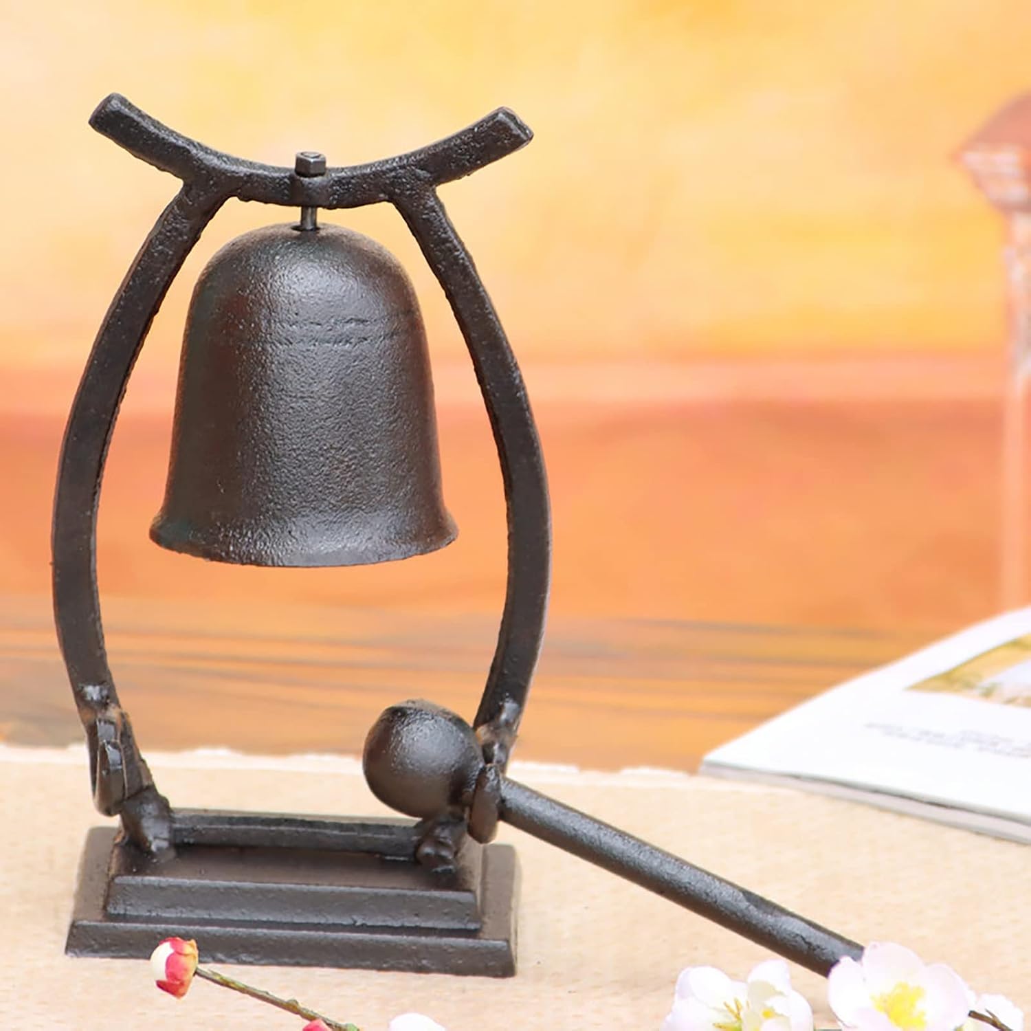 ZXHStore Outdoor Dinner Bells with Mallet, Tabletop Hand Bell on Stand, Made of Cast Iron, Indoor Outdoor Desktop Decoration (Color : Black, Size : 6.7' x 3.1' x 8.9')