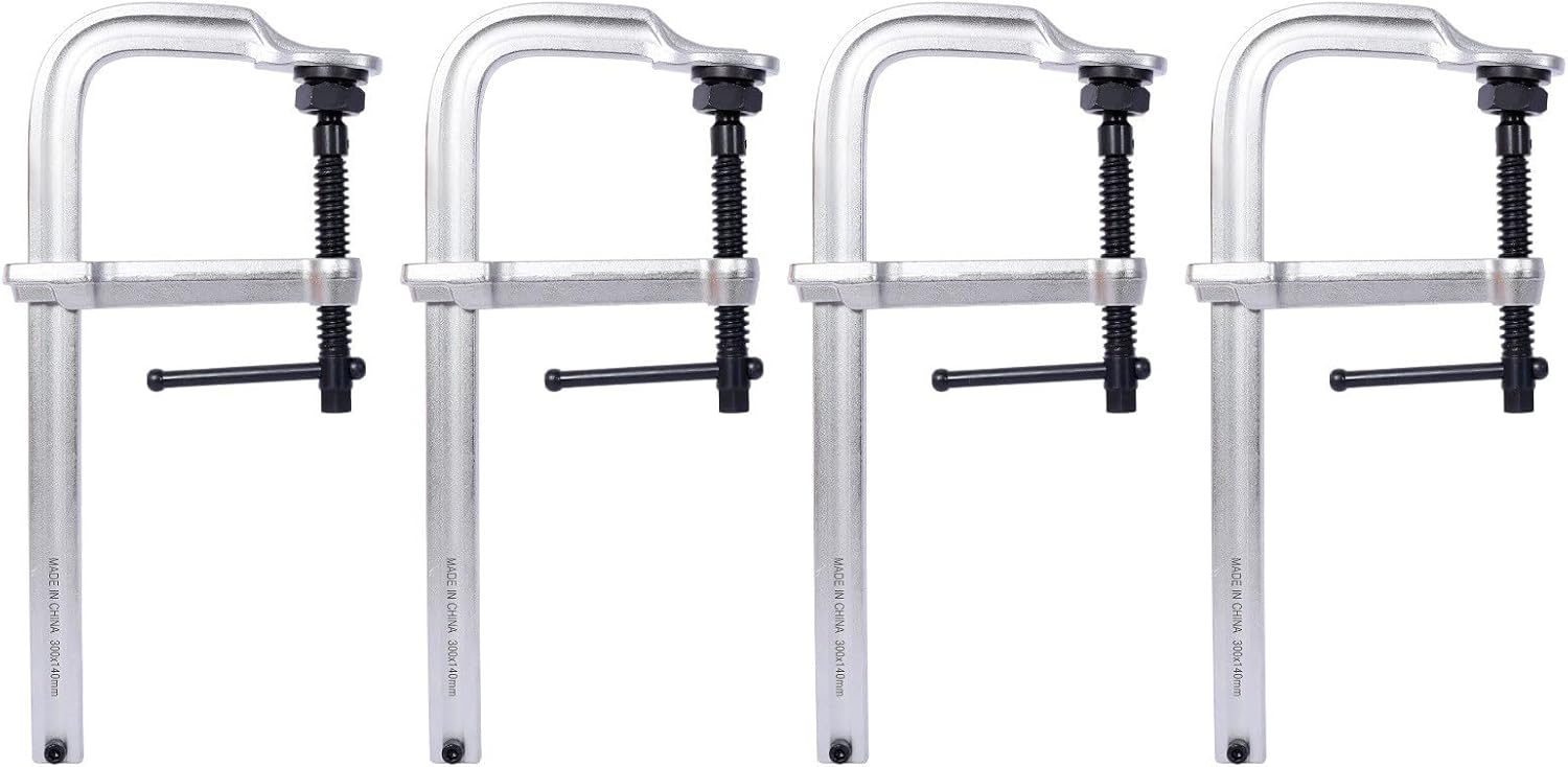 12' Opening Heavy Duty F-Clamps with Replaceable Swivel Pad, Bar Clamps for Welding Woodworking, 5-1/2' Throat Depth, 2660Lbs Clamping Force, Pack of 4, 4 Pcs