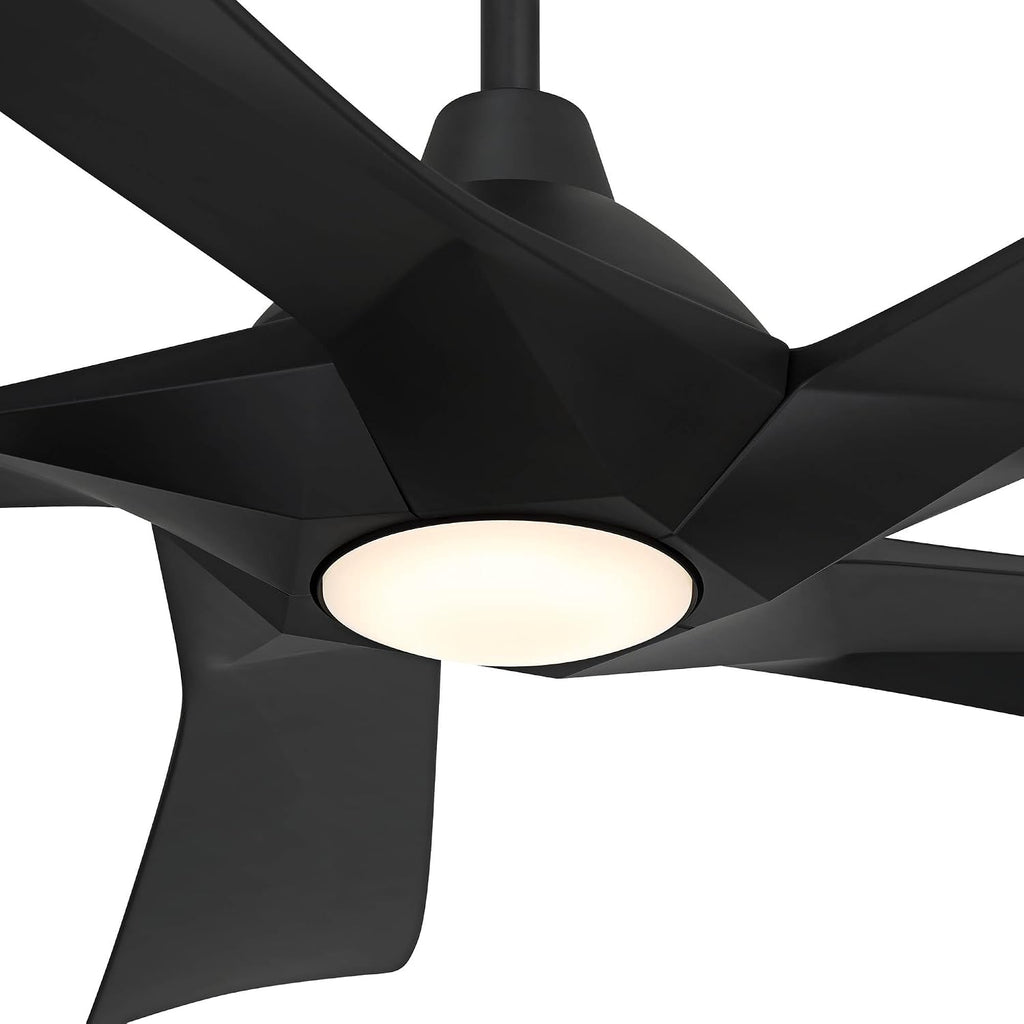 Possini Euro Design 60' Eloquent Modern Indoor Outdoor Ceiling Fan 5 Blade LED Light Remote Control Matte Black Finish Blades Bedroom Patio Living Room Kitchen Porch Damp Rated Decorative DC Motor