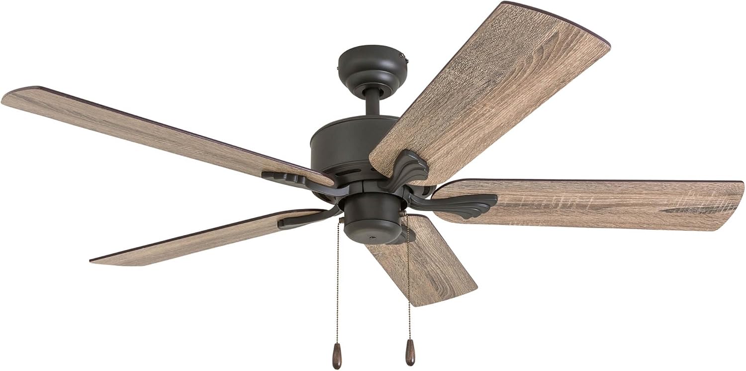 Prominence Home Glencrest, 52 Inch Farmhouse Ceiling Fan with No Light, Remote Control, Three Mounting Options, 5 Dual Finish Blades, Reversible Motor - 50682-01 (Bronze)