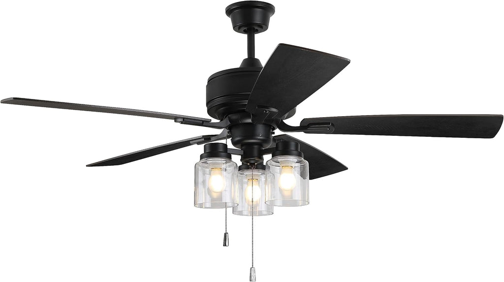Craftmade Lighting KTE52FB5 Kate - 52 Inch 5 Blade Ceiling Fan with Light Kit, Flat Black Finish with Black Walnut/Grey Walnut Blade Finish with Clear Glass