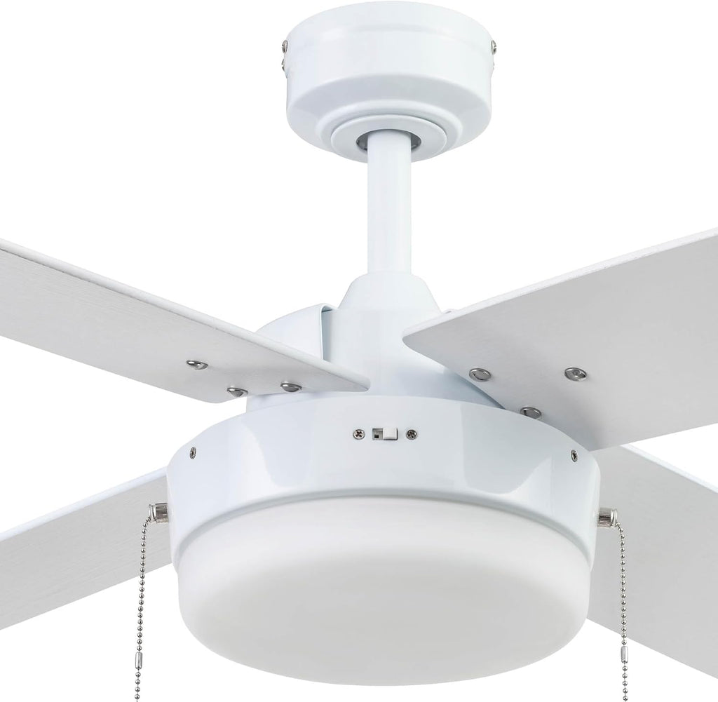 Prominence Home Memphis, 52 Inch Contemporary Indoor LED Ceiling Fan with Light, Pull Chain, Dual Mounting Options, 4 Dual Finish Blades, Reversible Motor - 51651-01 (Bright White)