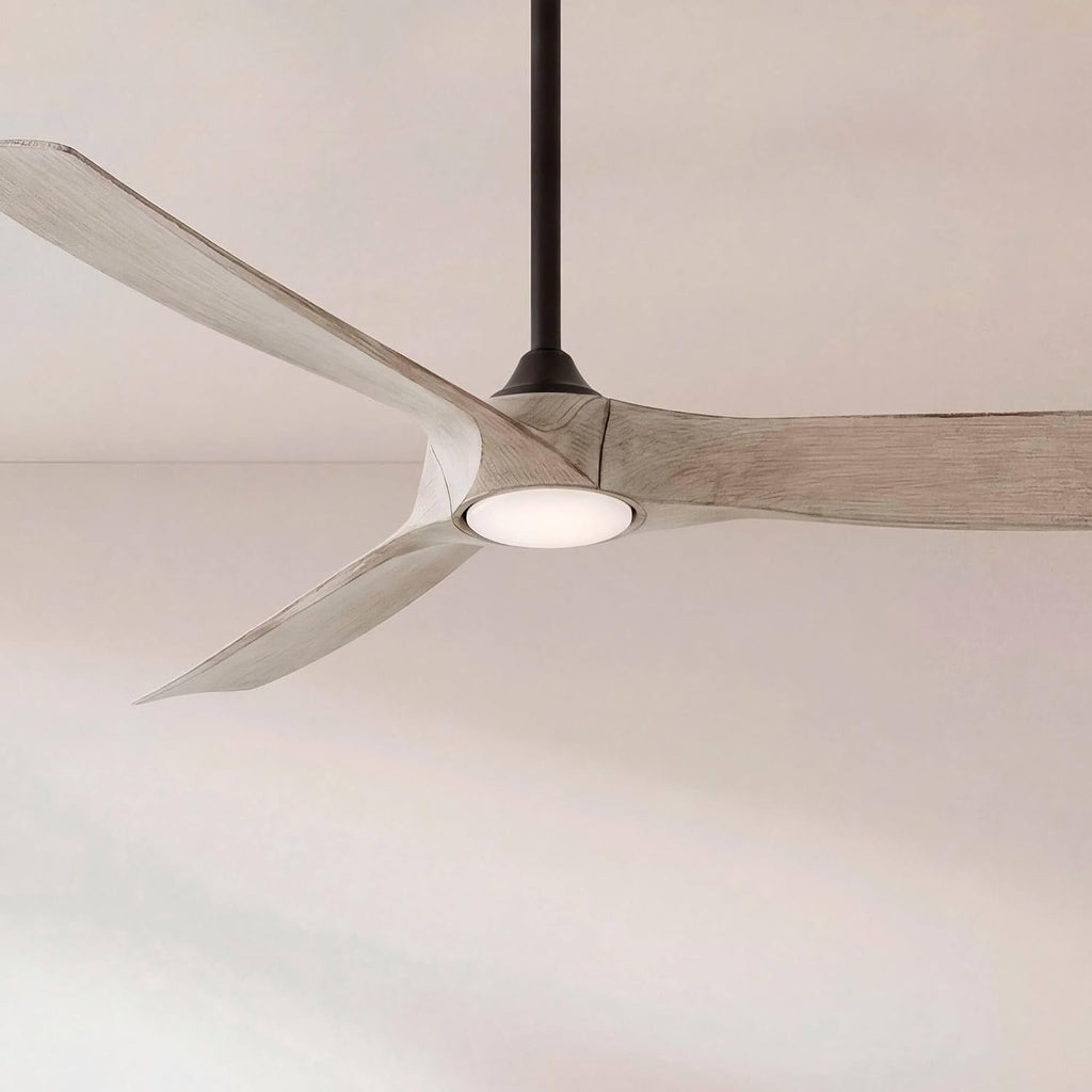 Casa Vieja 70' Kona Wind Large Farmhouse Rustic Country Cottage Core Indoor Outdoor Ceiling Fan 3 Blade LED Light Remote Control Black Finish Distressed White Oak Blades Bedroom DC Motor Damp Rated
