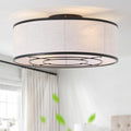 20 Inch Boho Ceiling Fan with Light, Low Profile Flush Mount Caged Ceiling Fan, Bladeless Black Drum Chandelier with Remote, 6 Speed Reversible DC Motor for Bedroom Living Room, Nursery
