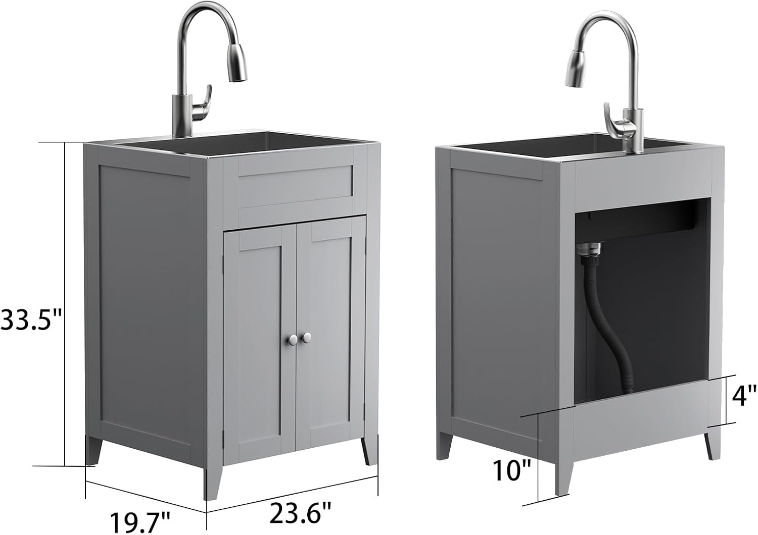VINGLI 24-Inch Laundry Sink with Cabinet and Pull-Out Sprayer Faucet, Stainless Steel Utility Sink with Cabinet, Grey Cabinet with Sink for Laundry & Utility Room, Kitchen, Bathroom, Basement