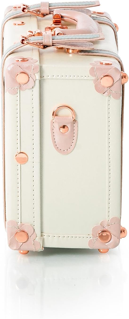 COTRUNKAGE 16' Carry On Suitcase Cute Pu Overnight Vintage Trunk Luggage Bag for Women with Strap, Cream White