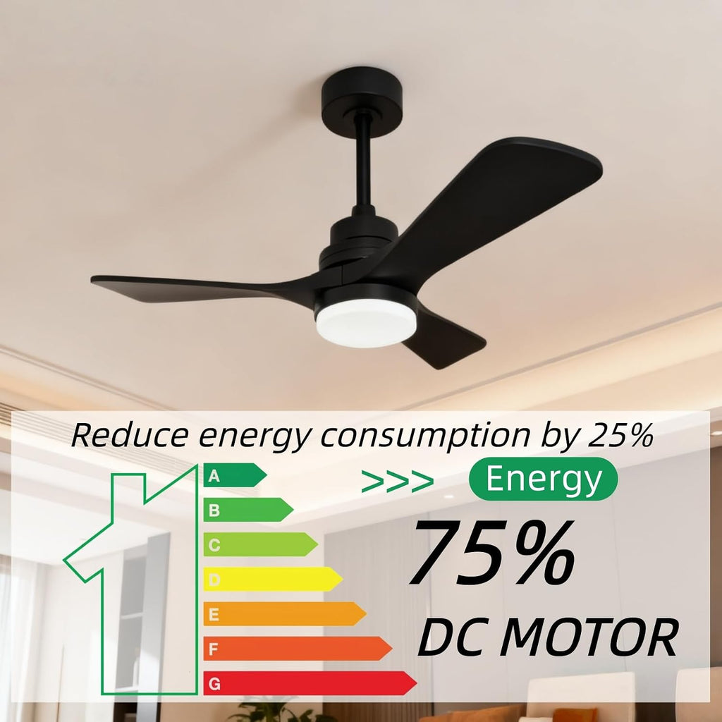 36 inch Ceiling Fan with Light and Remote Control, Reversible DC Motor, Indoor/Outdoor 3 Solid Wood Blades, Modern Ceiling Fan, Suitable for Bedrooms, Living Rooms, Patios, Black