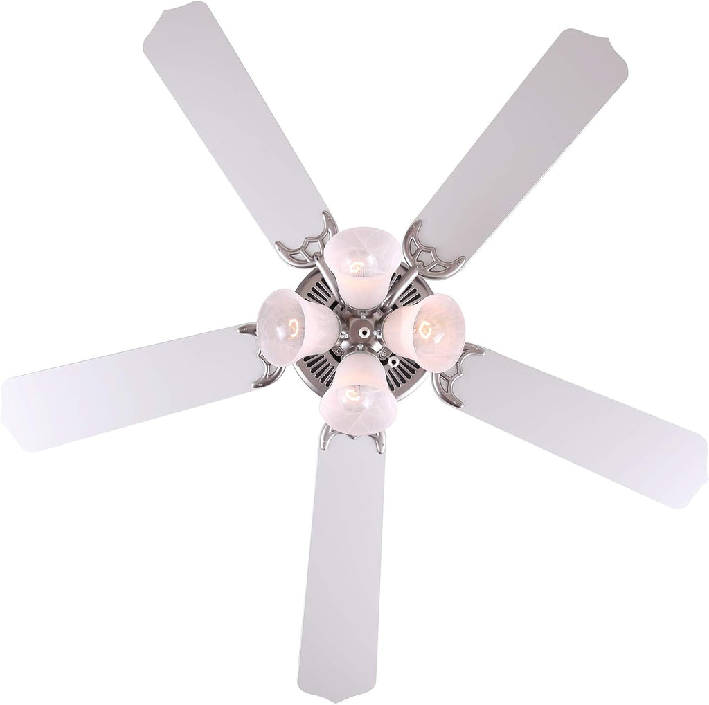 Canarm LTD St. James BPT 52 Alabaster Glass 4 Bulb Light Kit, 52-Inch Ceiling Fan with 5 Blades, White/Bleached Oak Blades