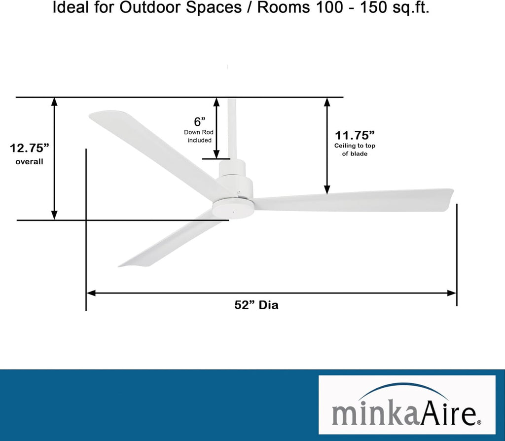 Minka-Aire F787-WHF Protruding Mount, 3 Flat White Bladed, Smart Ceiling Fan, White - Ivory