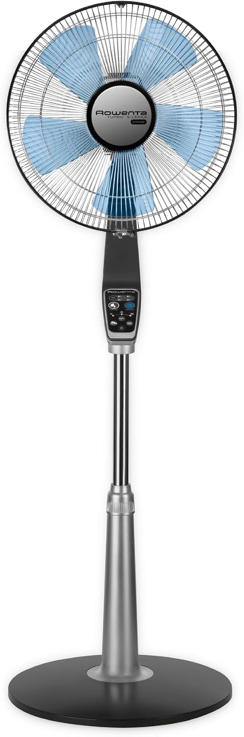 Rowenta Pedestal Fan, 53 Inches, Ultra Quiet Oscillating Fan for Bedroom, Portable, 5 Speeds, Refresh Up to 23-Feet, Silver, Indoor, VU5670