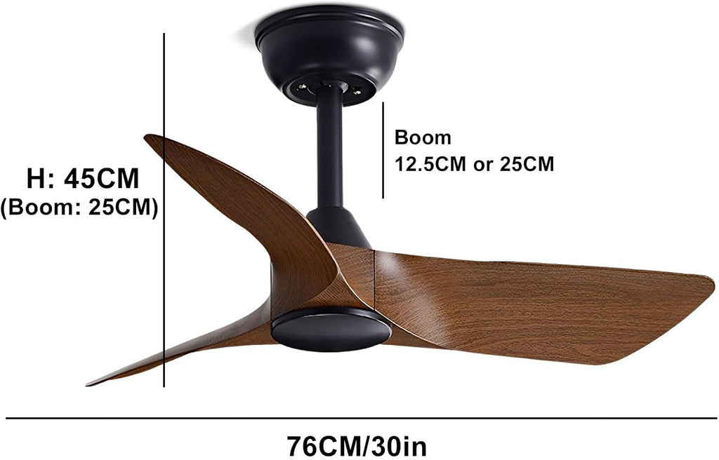 30 Inch Quiet Small Ceiling Fan No Light with Remote, Brown Black | 30 inch ceiling fan without light. Remote 6 speeds, reversible DC motor and timer for bedroom, kitchen, porch, covered patio