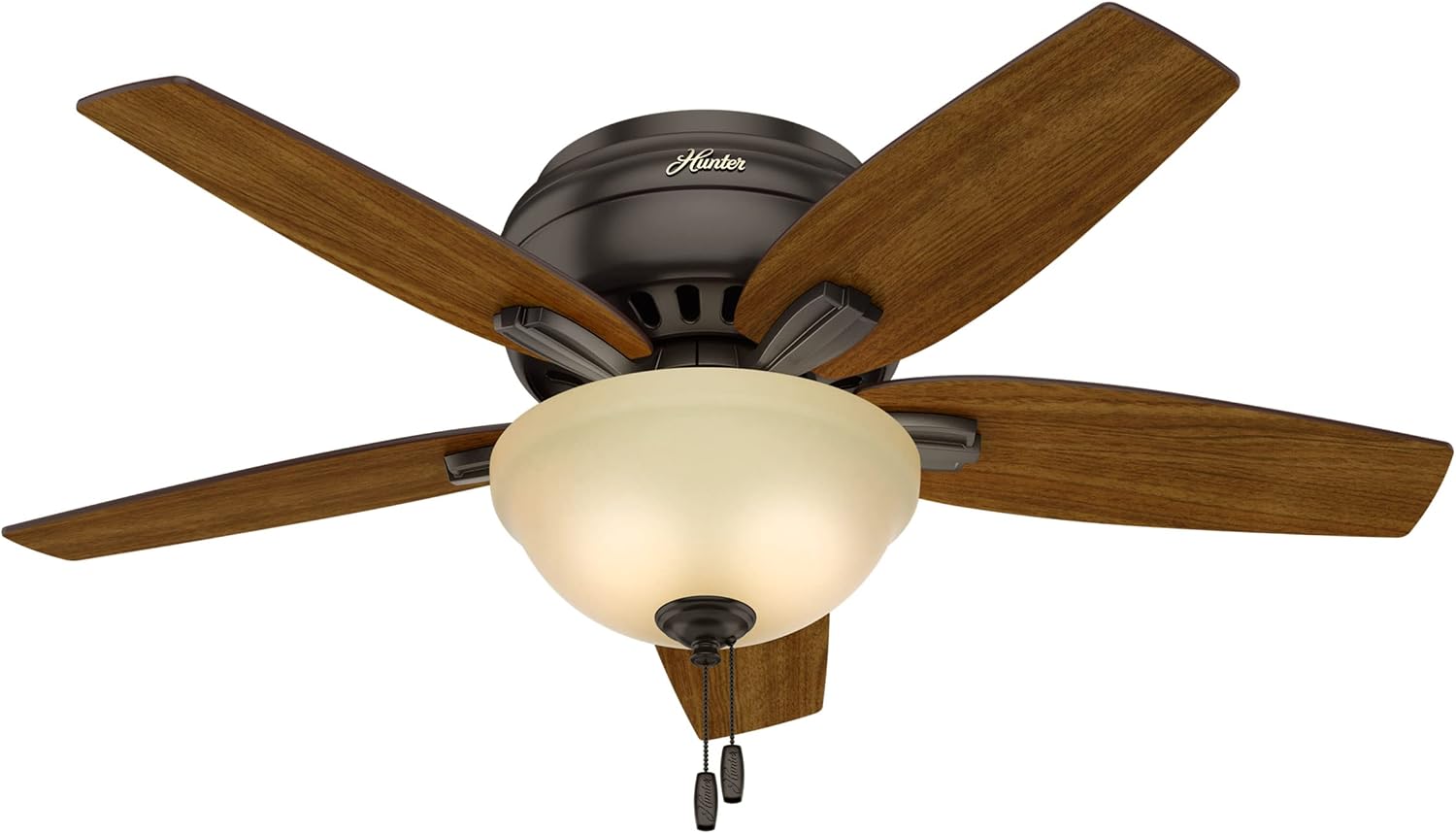 Hunter 42 inch Indoor Ceiling Fan with LED Light - Bronze Ceiling Fan with Pull Chain, For Bedroom or Living Room, Low Profile Flush Mount, No Remote, 5 Blades - Newsome 51081, Premier Bronze