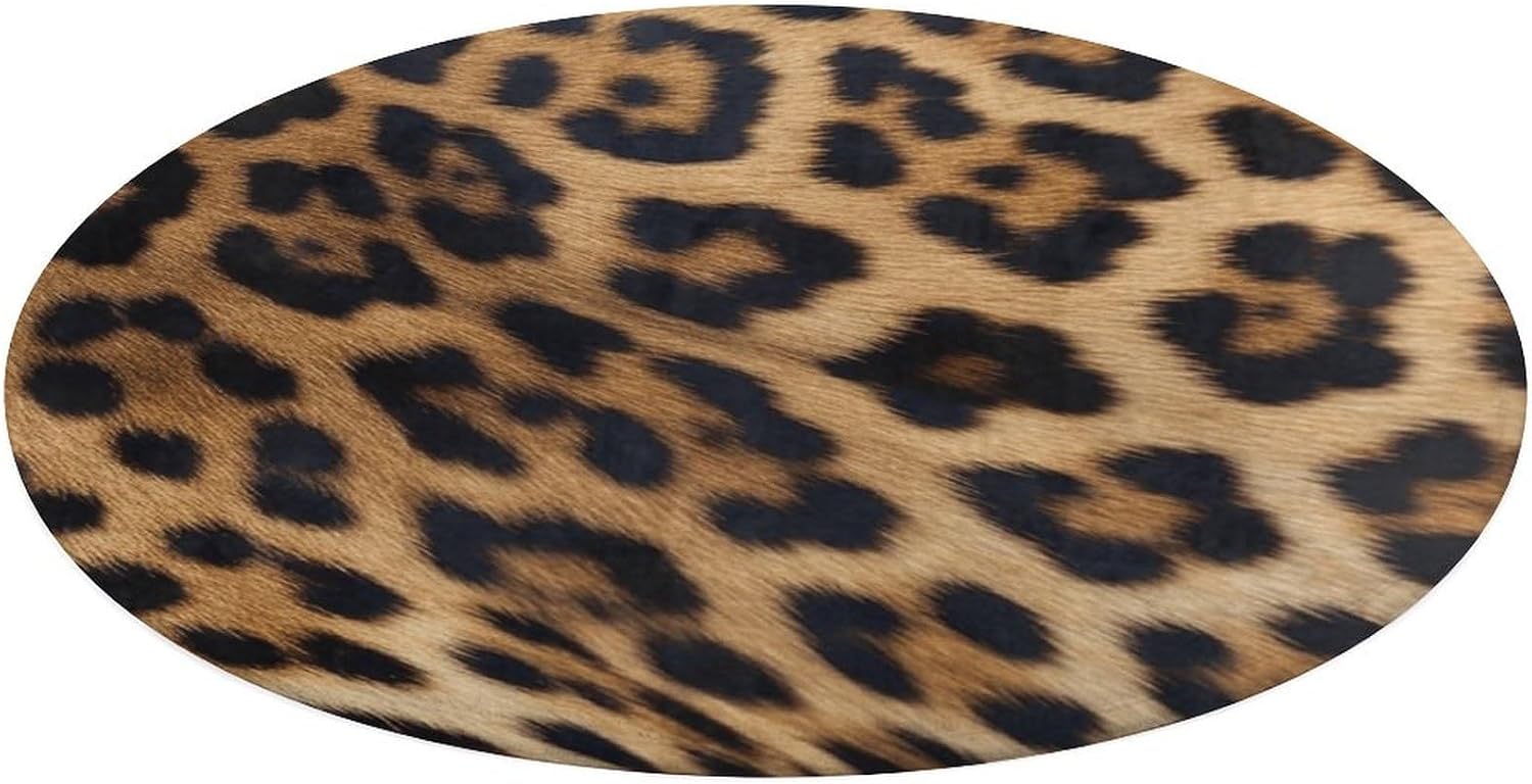 Rough Leopard Print Coral Velvet Round Floor Mat Non-Slip Bath Rug Floor Covering for Bathroom Vanity Guest Suite & Vacation Home