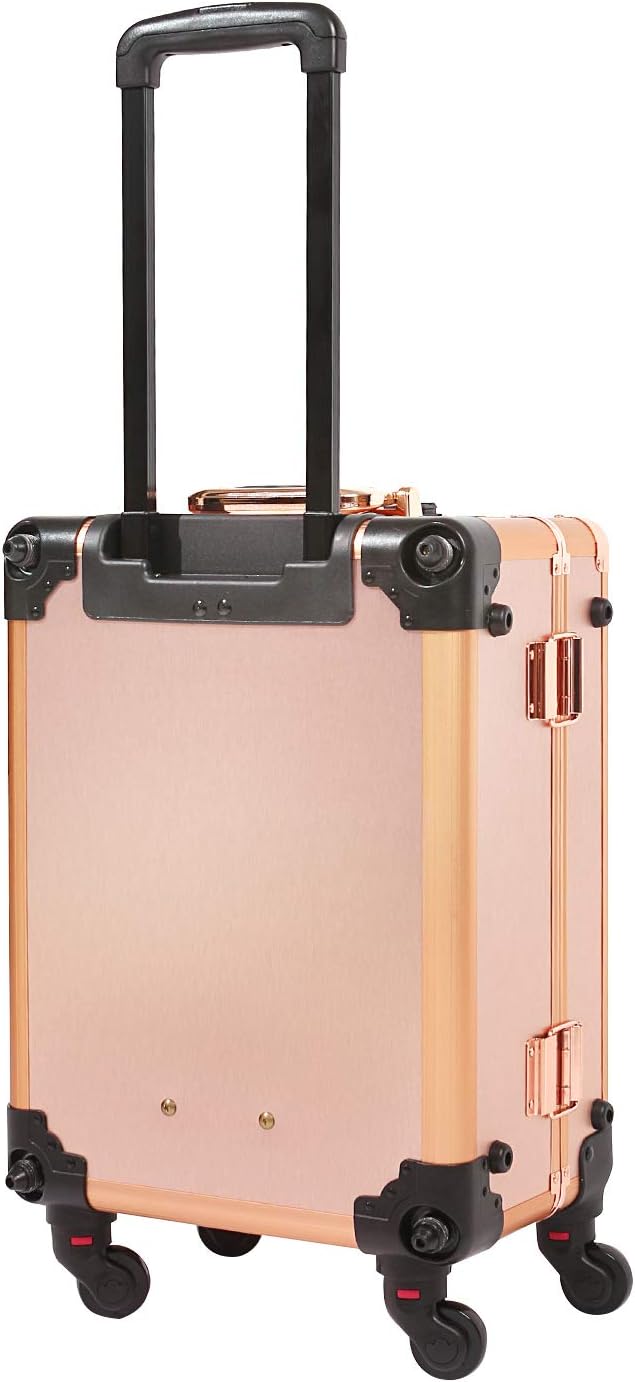 Medium Makeup Train Case with Code Lock, Lighted Mirror, Speaker Travel Cosmetic Organizer Box, Professional Artist Trolley Studio Free Standing Case
