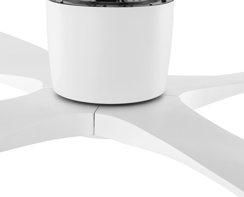 WINGBO 60 Inch Flush Mount DC Ceiling Fan without Lights, 4 Reversible Carved Wood Blades, 6-Speed Noiseless DC Motor, Hugger Ceiling Fan No Lights in Gloss White with White Blades
