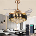 48' Dimmable Black and Gold Crystal Chandelier with Fan, Gold Fandelier Ceiling Fans with Lights and Remote Modern Retractable Blade Ceiling Fans for Dinning Room Living Room Kitchen