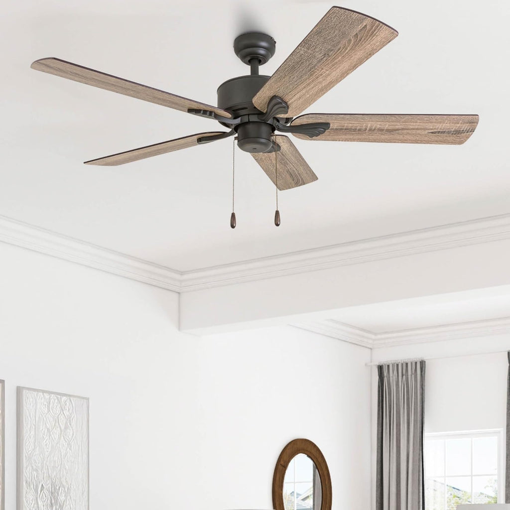Prominence Home Glencrest, 52 Inch Farmhouse Ceiling Fan with No Light, Remote Control, Three Mounting Options, 5 Dual Finish Blades, Reversible Motor - 50682-01 (Bronze)