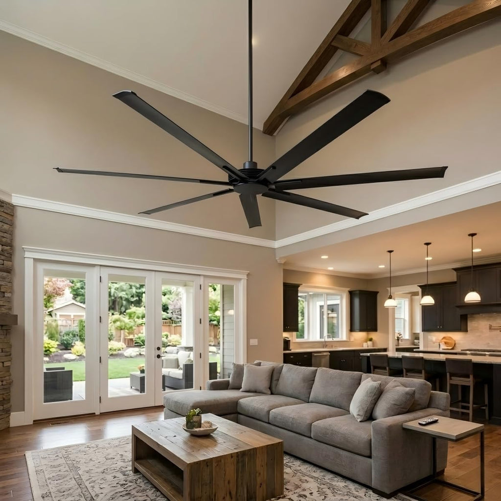 100 Inch Industrial Ceiling Fan, Large Black Outdoor Ceiling Fans for Paitos with Remote Control, High CFM Quiet DC Motor Commencial Shop Fan for Garage Gym, Reversible 7 Aluminum Blades, Timer