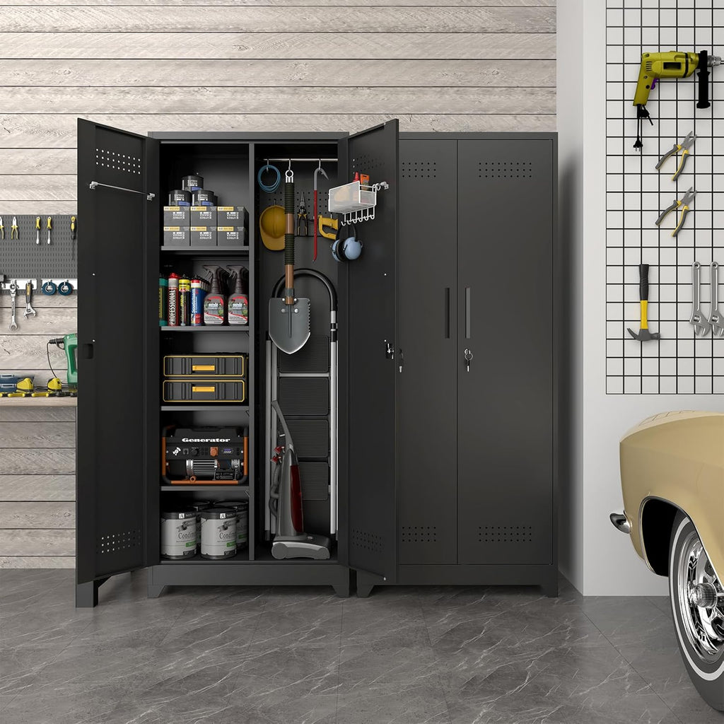 Metal Locking Cabinet, 72.8' Tall Storage Cabinet for Broom, Garage Storage Cabinet with Doors and Shelves, Heavy Duty Tool Cabinet for Home Office, School, Basement,Gym