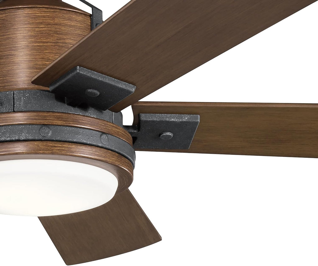 Kichler Colerne 52'Ceiling Fan with LED Light in Black, 5-Blade Vintage Industrial IndoorFan, 3000k, (52'W x 17' H), 300052DBK