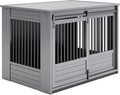 New Age Pet ECOFLEX® X-Large Barn Door Dog Crate & End Table, Indoor Furniture Style Kennel for Medium & Large Dogs, Durable Material in White and Grey