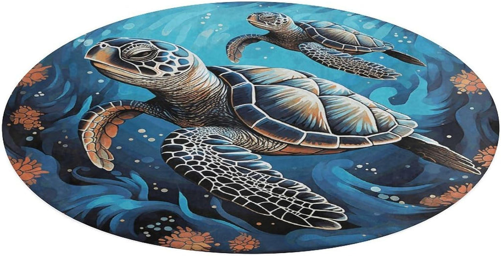 Sea Turtle Boho Style Coral Velvet Round Floor Mat Non-Slip Bath Rug Floor Covering for Bathroom Vanity Guest Suite & Vacation Home
