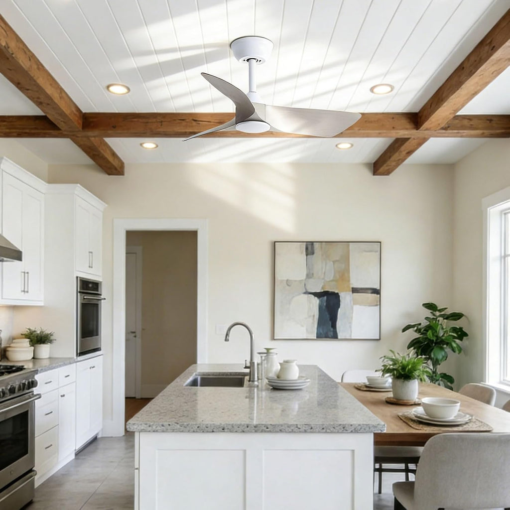 30 Inch Small Ceiling Fan No Light with Remote, White Gray Blades | 30 inch small ceiling fans without light. 6 speeds reversible DC motor timer for bedroom kitchen small room covered patio
