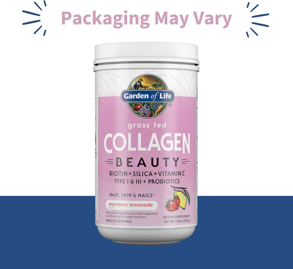 Garden of Life Grass Fed Collagen Beauty - Strawberry Lemonade, 20 Servings, Powder for Women Men Hair Skin Nails, Hydrolyzed Collagen Peptides Protein Powder Supplement (Pack of 6)