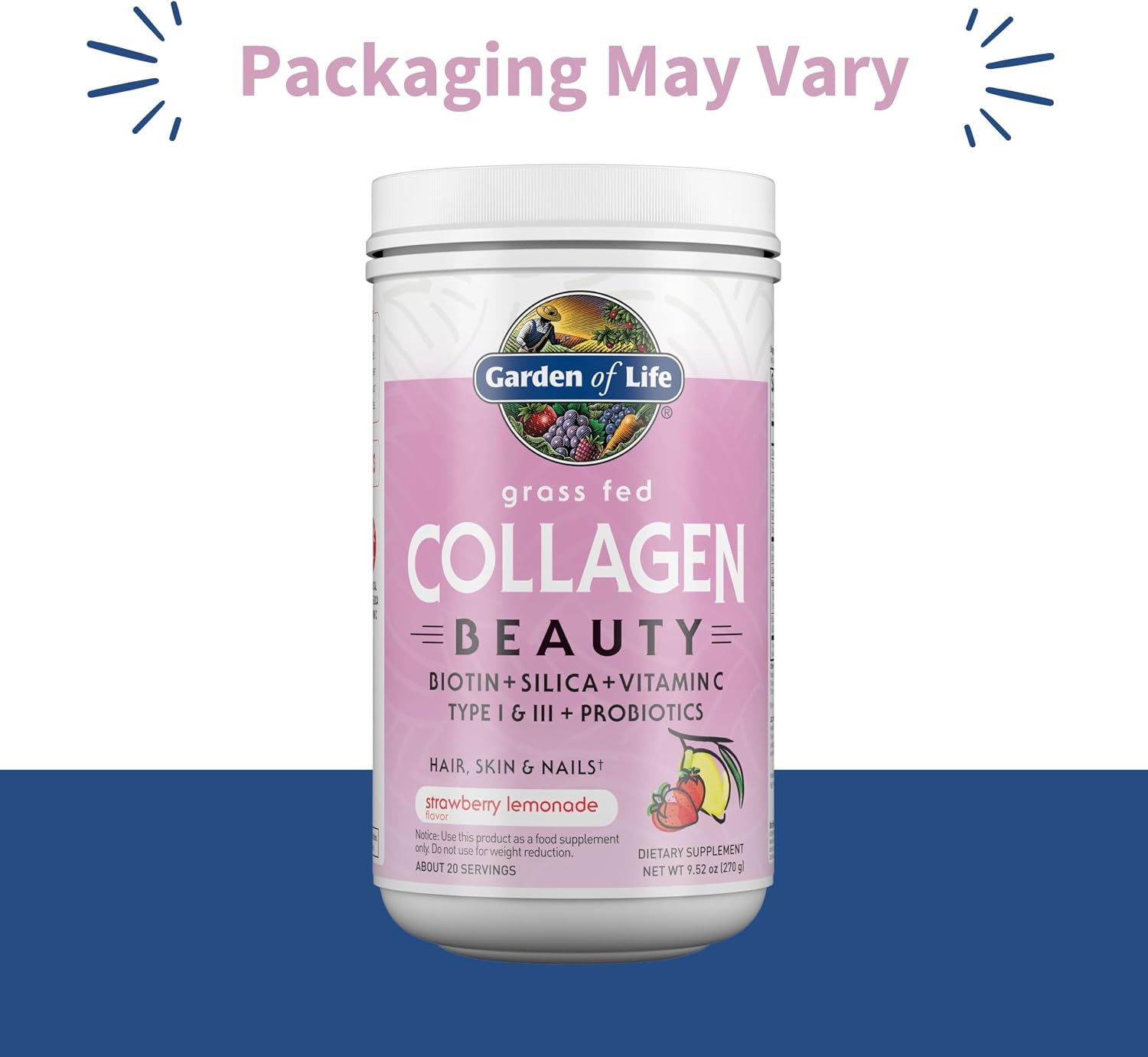 Garden of Life Grass Fed Collagen Beauty - Strawberry Lemonade, 20 Servings, Powder for Women Men Hair Skin Nails, Hydrolyzed Collagen Peptides Protein Powder Supplement (Pack of 6)