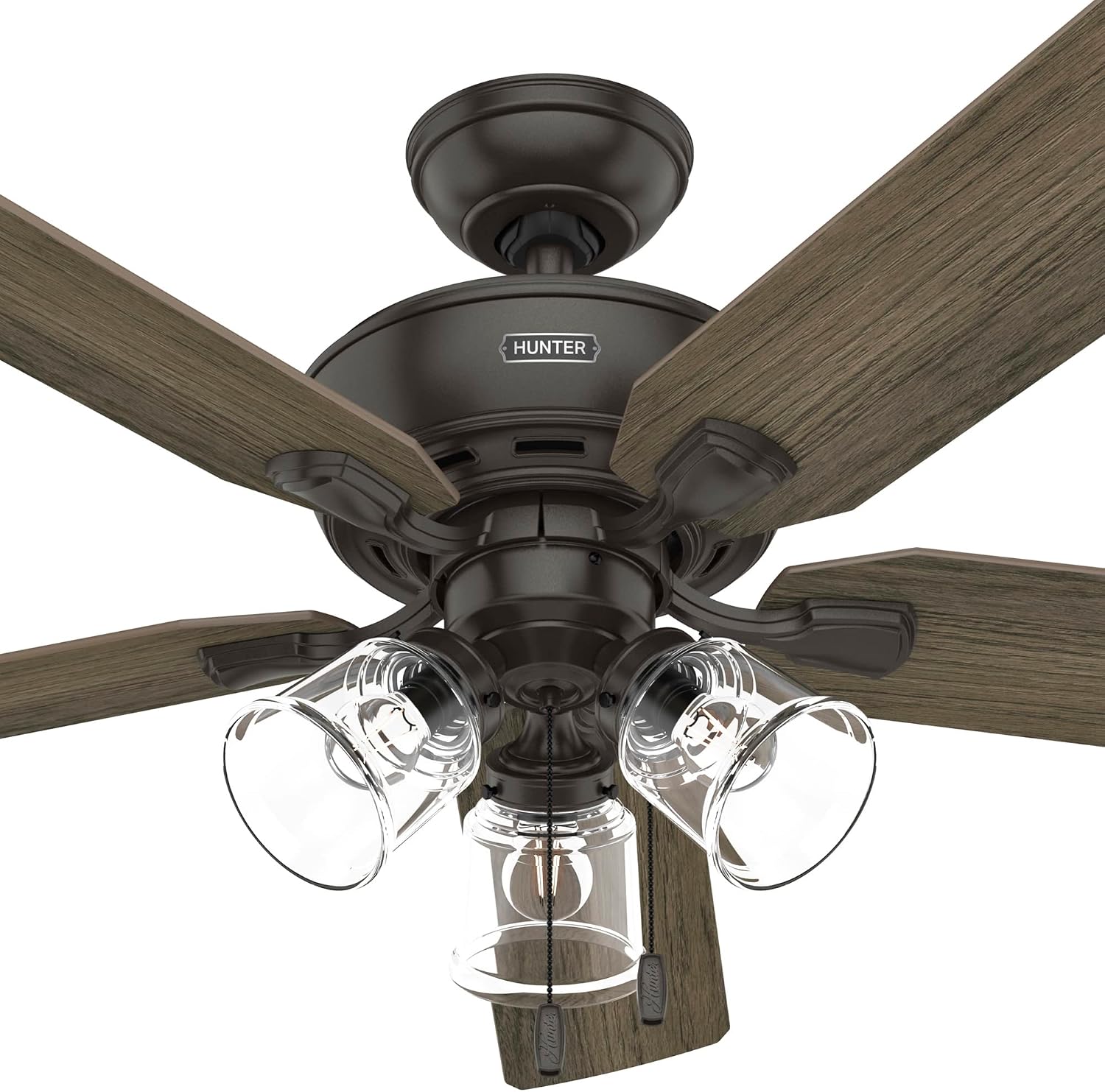 Hunter 52 inch Indoor Ceiling Fan with LED Lights and Pull Chain - Standard Mount Bronze Ceiling Fan, 5 Blades, For Bedroom, Living Room, or Kitchen, 3 inch Downrod - Rosner 52345, Noble Bronze