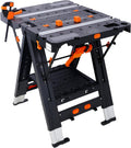 2-in-1 Folding Work Table & Sawhorse, Portable Workbench for Garage with Adjustable Height, Heavy-Duty Load Capacity (500 lbs Table/1000 lbs Sawhorse), Includes 2 Clamps, Gifts for Woodworking