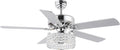 JONATHAN Y 52' Chrome 3-Light Crystal and Metal Drum LED Ceiling Fan with Remote, Modern Glam 5-Blade Indoor Fixture, Clear Crystal Prism Shade, LED Bulbs Included JYL9709A