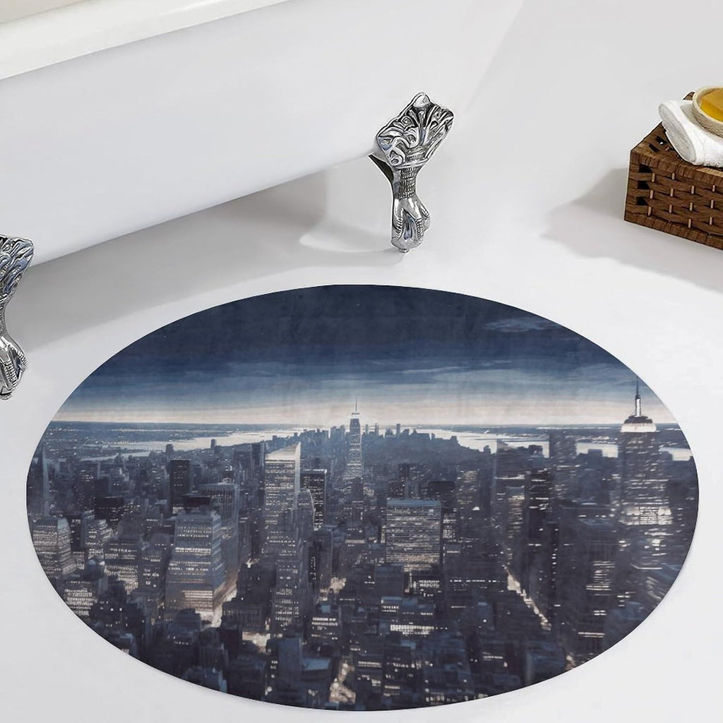 New York City1 Coral Velvet Round Floor Mat Non-Slip Bath Rug Floor Covering for Bathroom Vanity Guest Suite & Vacation Home