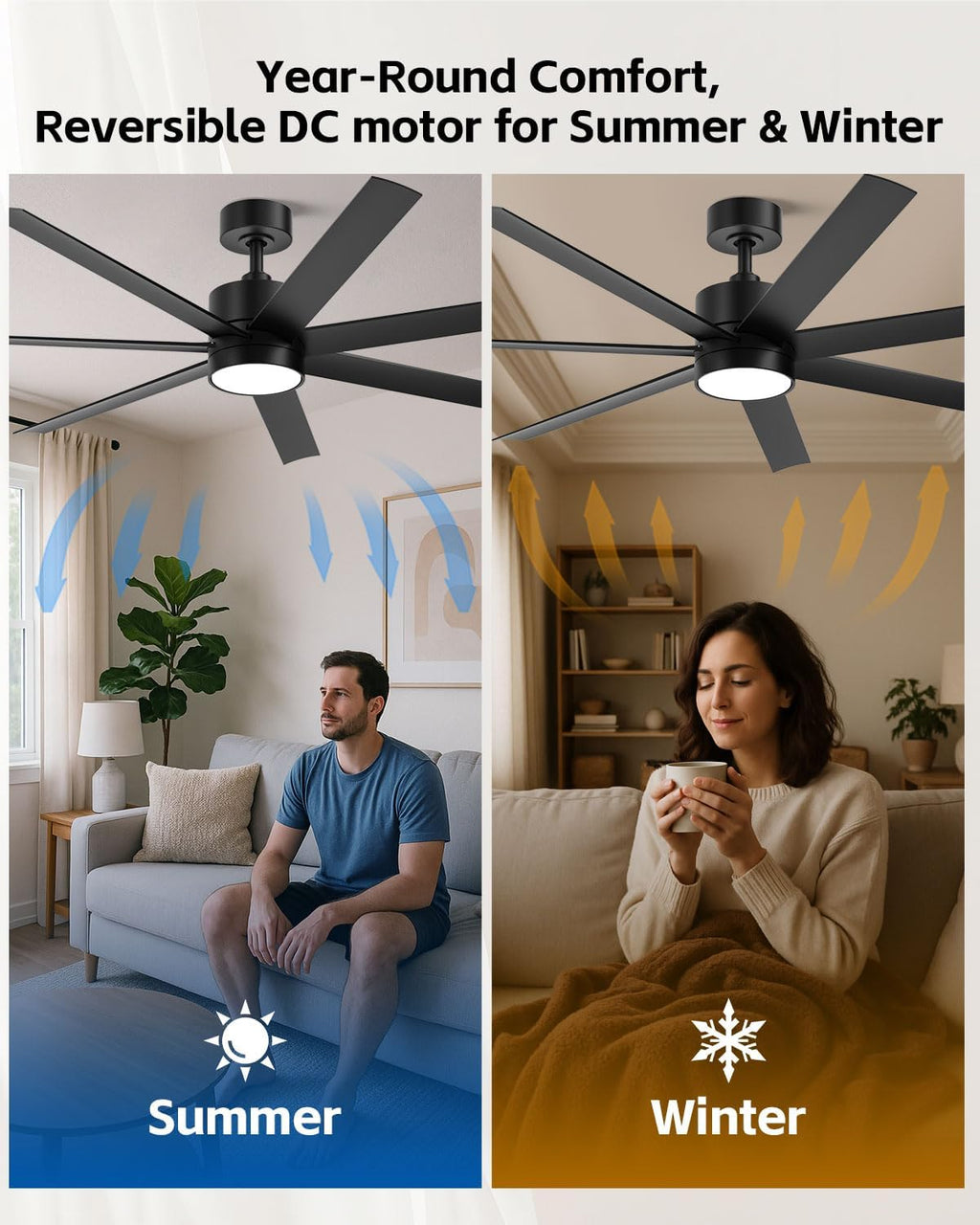 56 Inch Wet Rated Outdoor Smart Ceiling Fan with Light for Patio, All-Weather Waterproof, ETL Listed Quiet DC Motor High CFM, 7 Black Blades with UV Coating, Alexa/App/Remote, for Exterior Gazebo