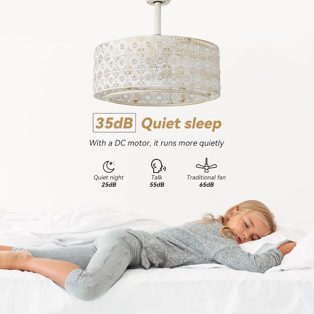 20' Boho Ceiling Fans with Lights, Gold Crystal Fandelier Ceiling Fan with Light Remote Control, Cage 6-Speed for Bedroom, Nursery, Foyer, Living Room