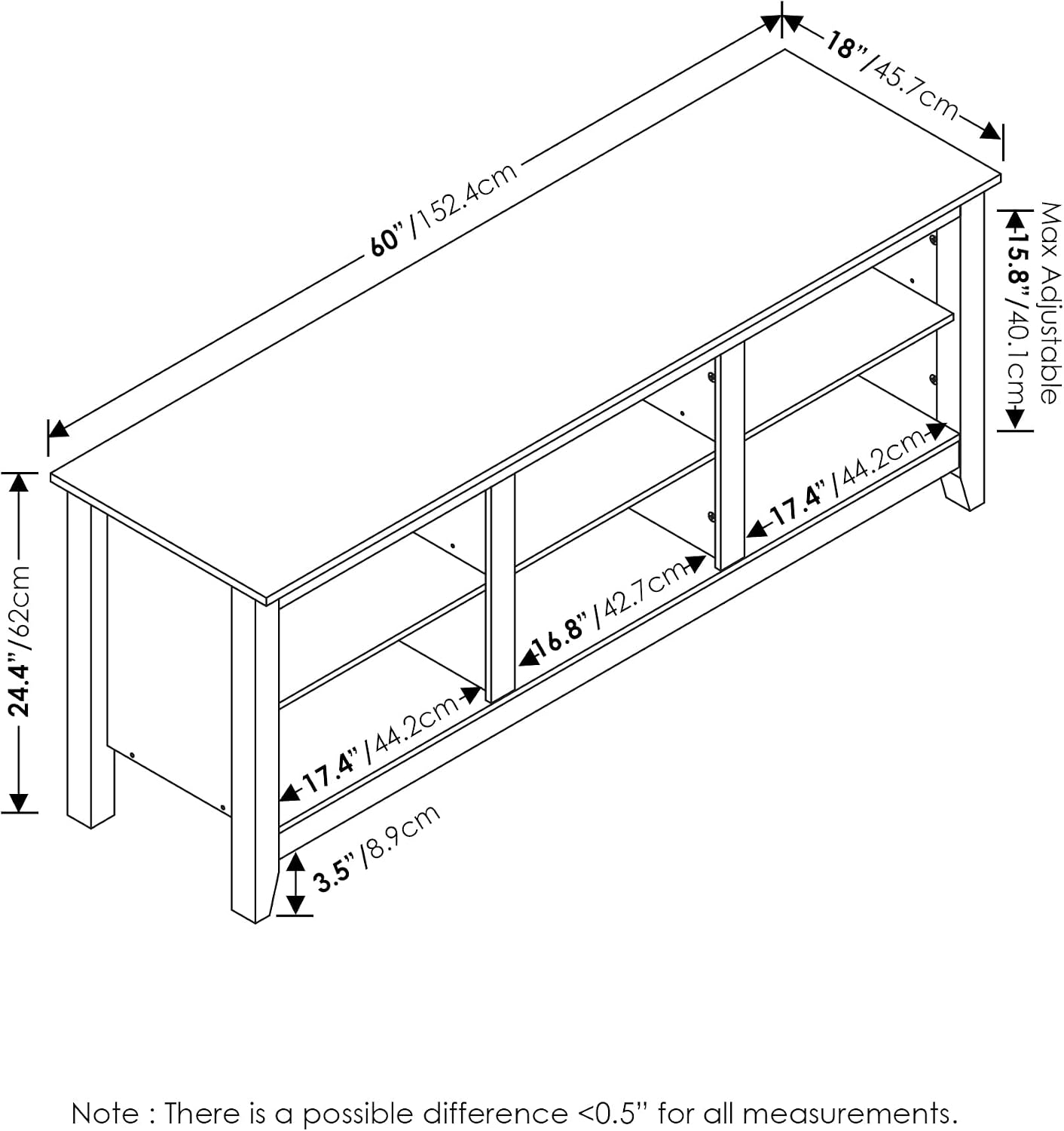 Furinno Jensen TV Stand for TV up to 65 Inch, 2-Tier Black Entertainment Center, TV Console with Cable Management, for Living Room, Bedroom, Dark Americano
