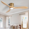 52inch Ceiling Fan with Lights,Wood Low Profile Ceiling Fans with Remote Control,Dimmable Light,3 CCT,6 Speeds,Noiseless DC Motor,Ceiling Fan for Bedroom,Living Room,Office,Indoor,Natural Wood Grain