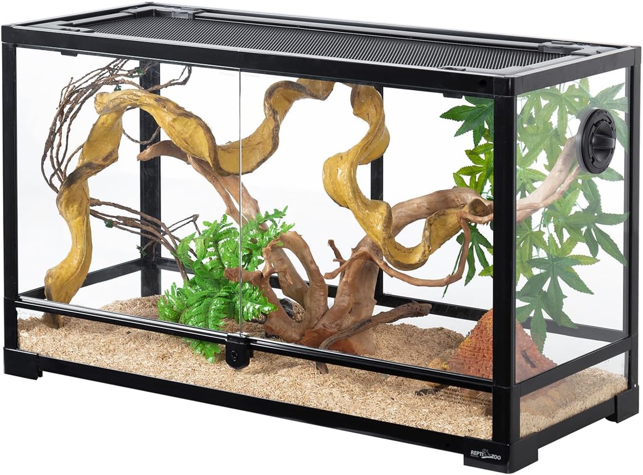 REPTI ZOO Tempered Glass Reptile Terrarium 30 Gallon, Wide Reptiles Tank 30' x 12'x 18' for Reptile Pets Bearded Dragon Gecko Lizard, Double Front Opening Doors Top Screen Ventilation