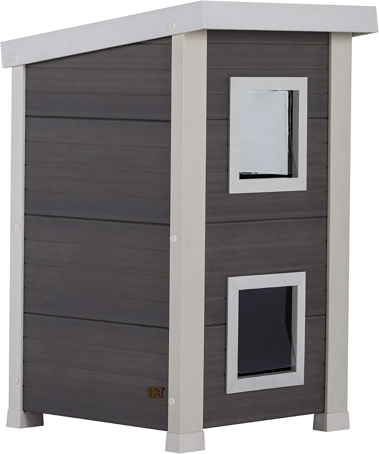 New Age Pet ECOFLEX Outdoor Cat Townhouse, Grey - Weather-Resistant Kitty Shelter, Spacious & Durable Wood Alternative, Ideal for Outdoor Felines