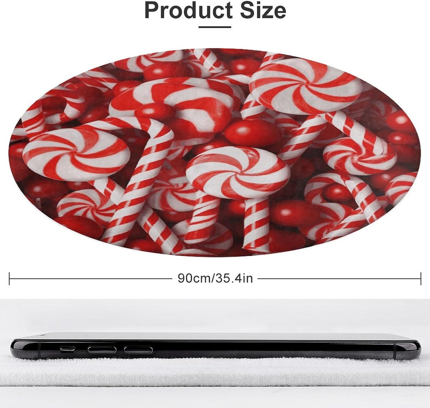 Candy Canes Coral Velvet Round Floor Mat Non-Slip Bath Rug Floor Covering for Bathroom Vanity Guest Suite & Vacation Home
