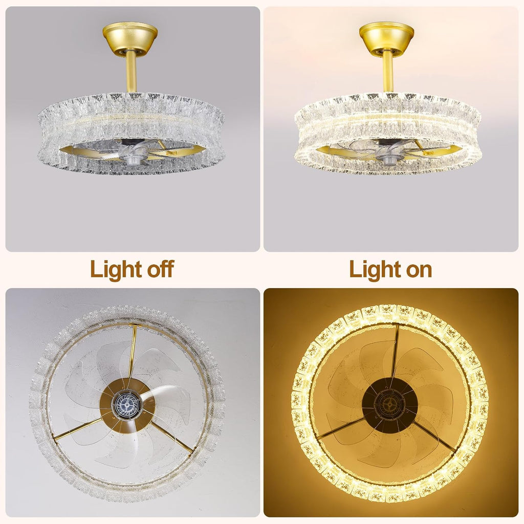 Depuley Crystal Ceiling Fans with Lights: 20' Gold Cagd Fan with Remote Control - Fandelier Fan Light for Girl's Bedroom Living Room Nursery