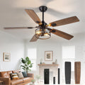 Depuley 52-Inch Ceiling Fans with Lights: Caged Ceiling Fans Dual Finish 5 Blades - Farmhouse Ceiling Fan with Remote Control for Rustic Living Room Outdoor Patio Reversible (Black Walnut)