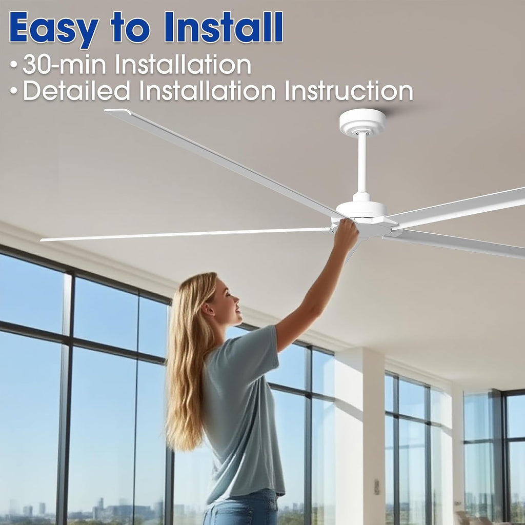 Waterproof Outdoor Ceiling Fans, 84 Inch Modern Ceiling Fan No Light, Industrial DC Motor Ceiling Fans without Lights 6-Speed Outdoor Patio Fan for Porch Gazebo, Reversible Aluminum Blades, Timer