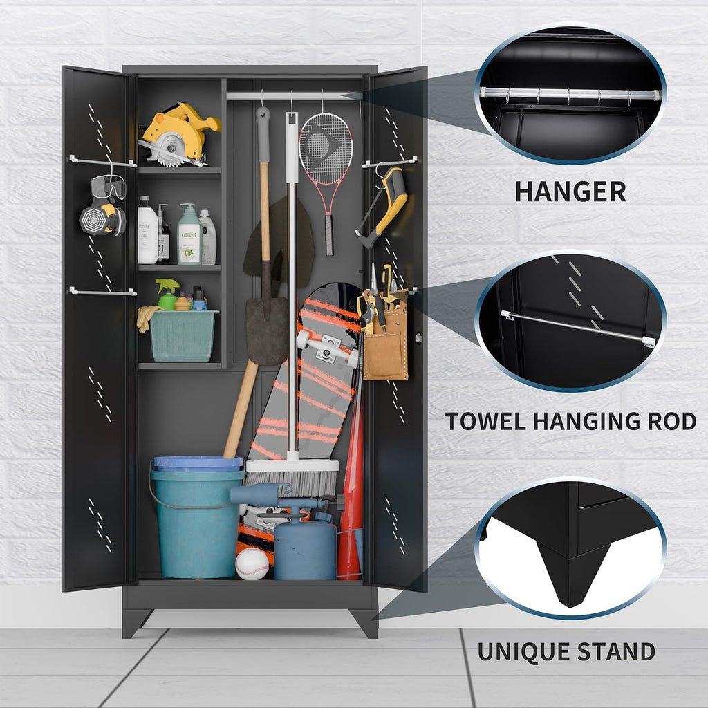 75' Taller Metal Garage Storage Cabinet,Tool Chest, Large Office Storage Cabinet with Lock Doors, Stainless Steel Bottom Plate with Holes,Utility Room Organization(H75* D16.53*L33.85)(Black)