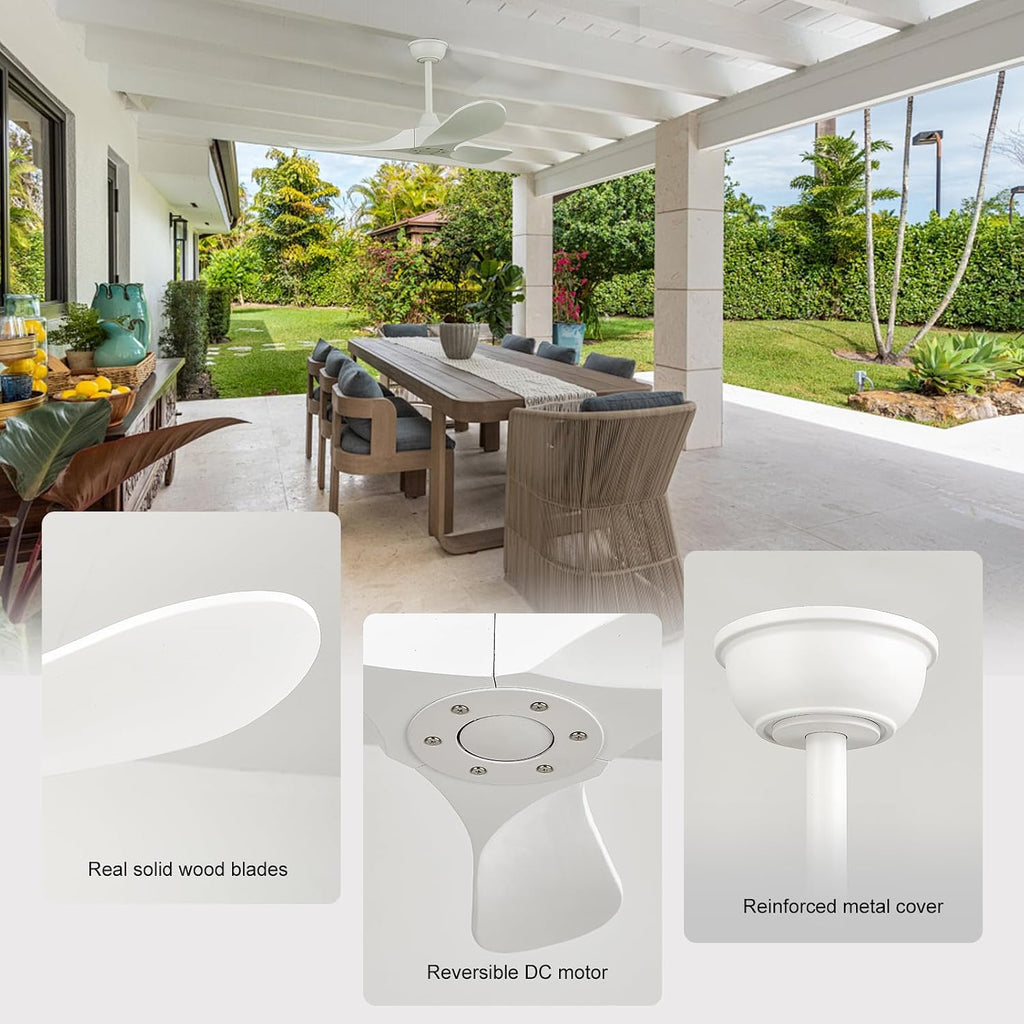 42'' Ceiling Fan no Light,Outdoor Ceiling Fan with Remote Control,3 Solid Wood Blades with Large Airflow for Bedroom,Living Room,Porch (white)